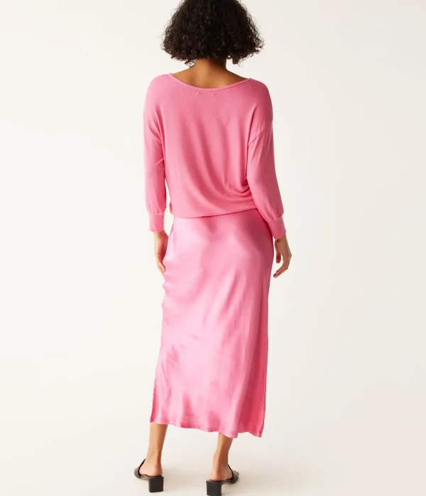 Michael Stars Nadia Mixed Fabric Satin Dress- Dresses | Midi Dresses