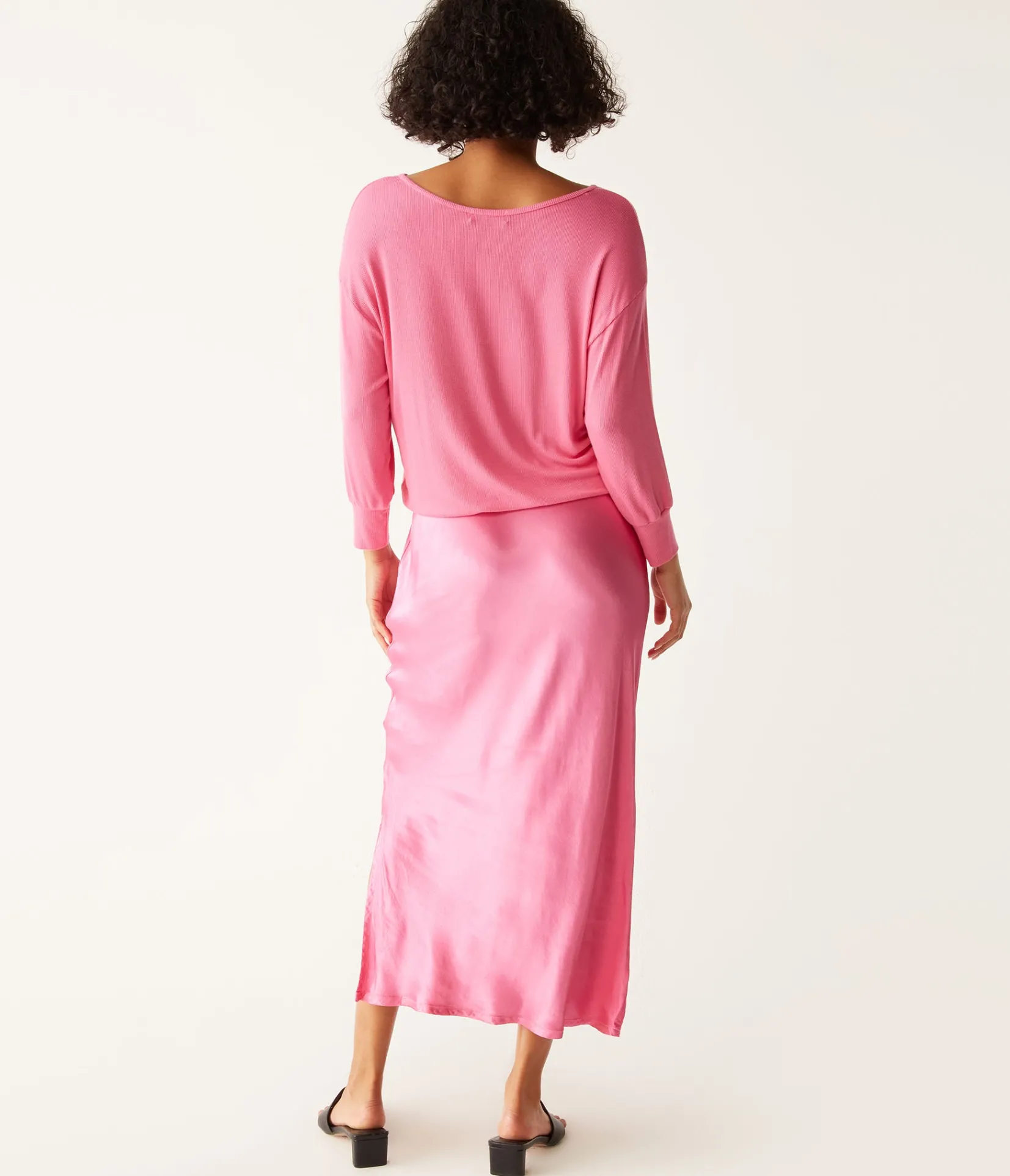 nadia_mixed_fabric_satin_dress_18.webp Michael Stars Nadia Mixed Fabric Satin Dress- Dresses | Midi Dresses