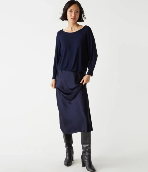 Michael Stars Nadia Mixed Fabric Satin Dress- Dresses | Midi Dresses