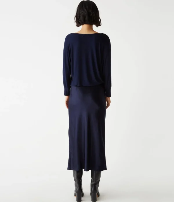 Michael Stars Nadia Mixed Fabric Satin Dress- Dresses | Midi Dresses