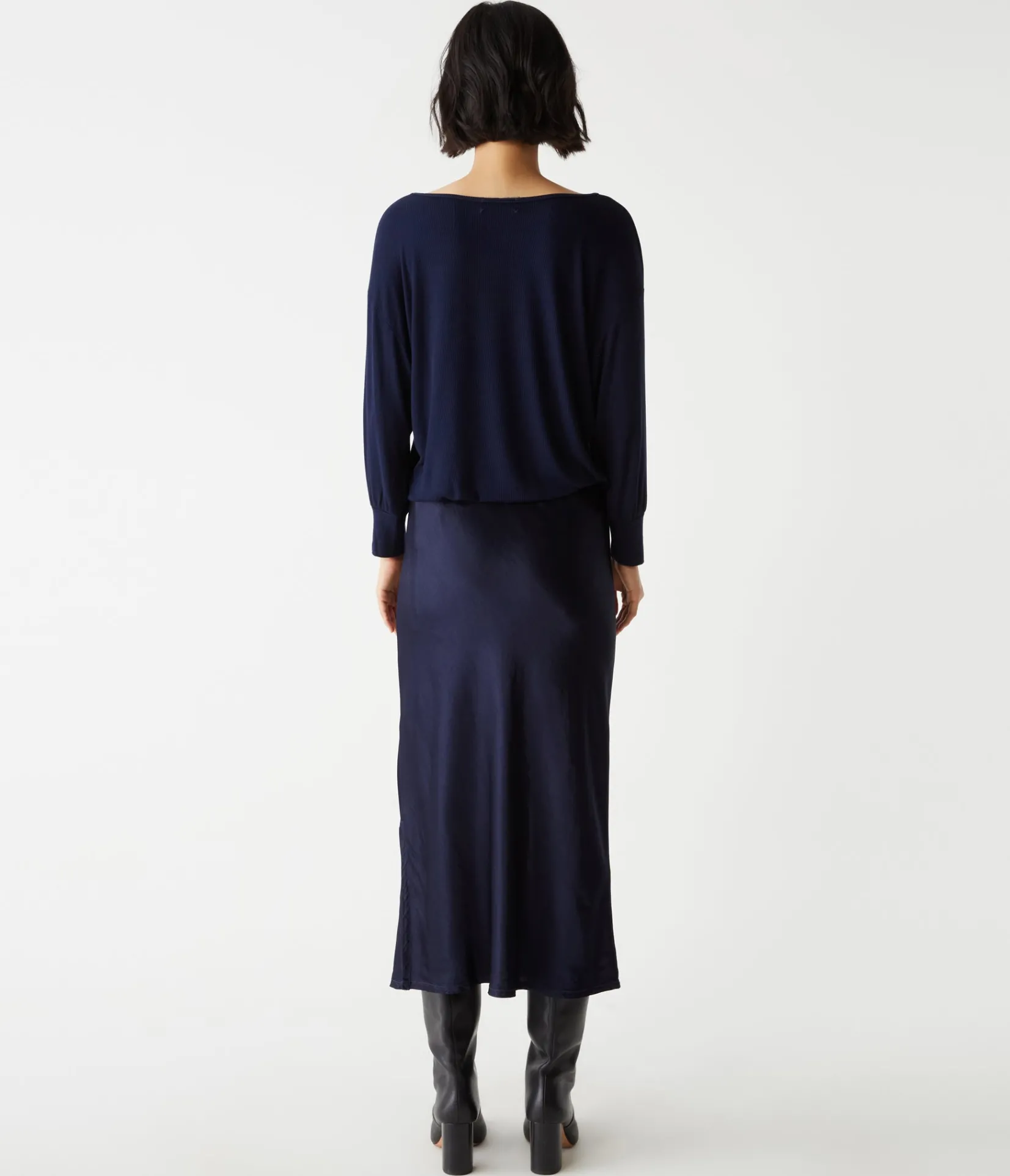 nadia_mixed_fabric_satin_dress_22.webp Michael Stars Nadia Mixed Fabric Satin Dress- Dresses | Midi Dresses