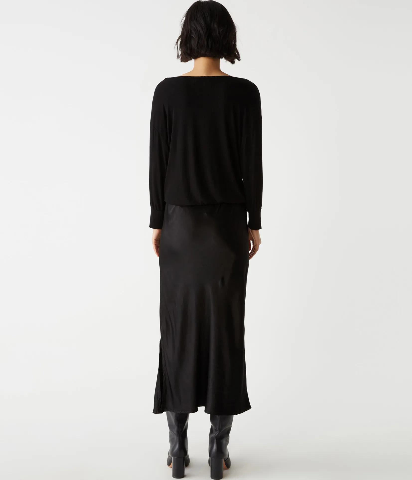 nadia_mixed_fabric_satin_dress_26.webp Michael Stars Nadia Mixed Fabric Satin Dress- Dresses | Midi Dresses