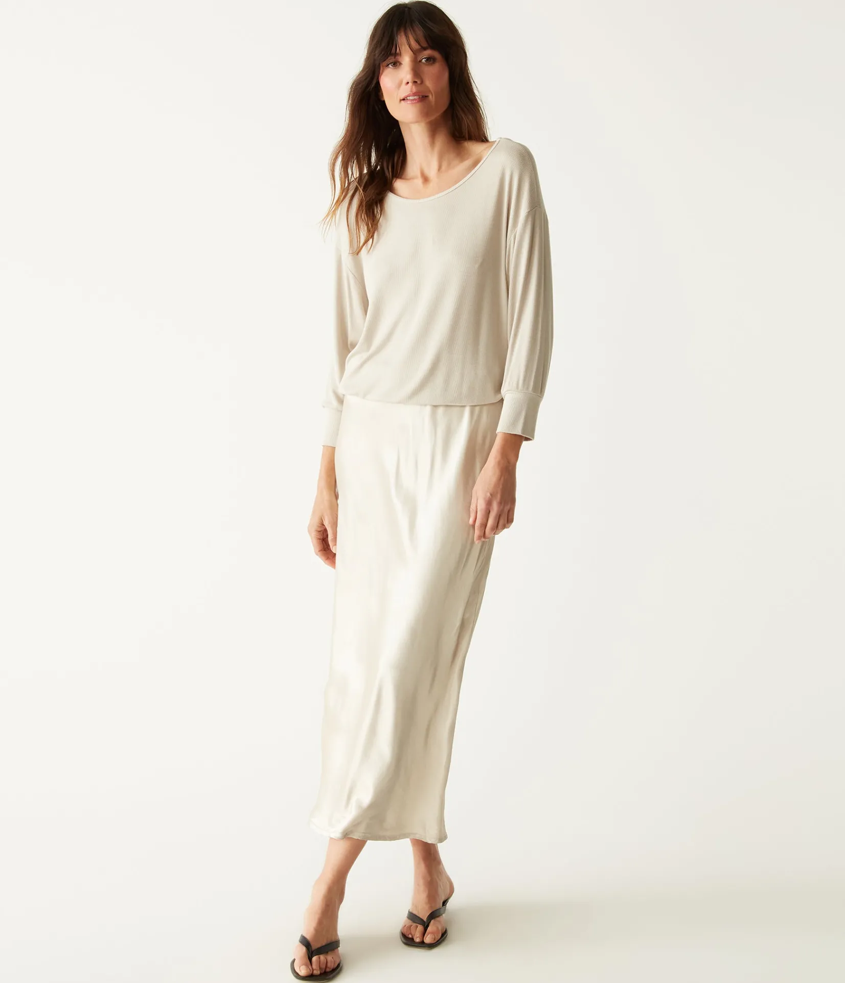 nadia_mixed_fabric_satin_dress_28.webp Michael Stars Nadia Mixed Fabric Satin Dress- Dresses | Midi Dresses