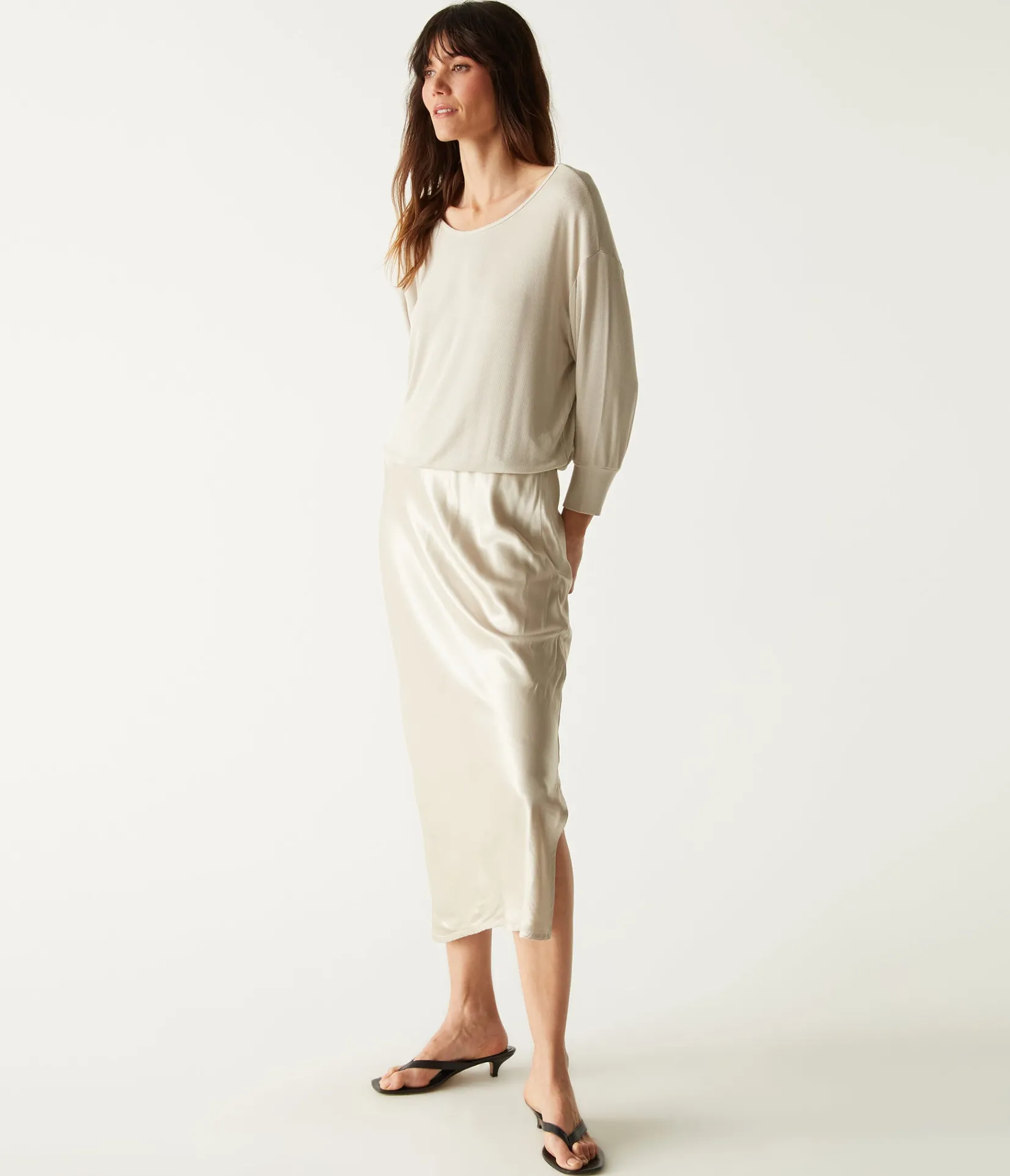 nadia_mixed_fabric_satin_dress_29.webp Michael Stars Nadia Mixed Fabric Satin Dress- Dresses | Midi Dresses