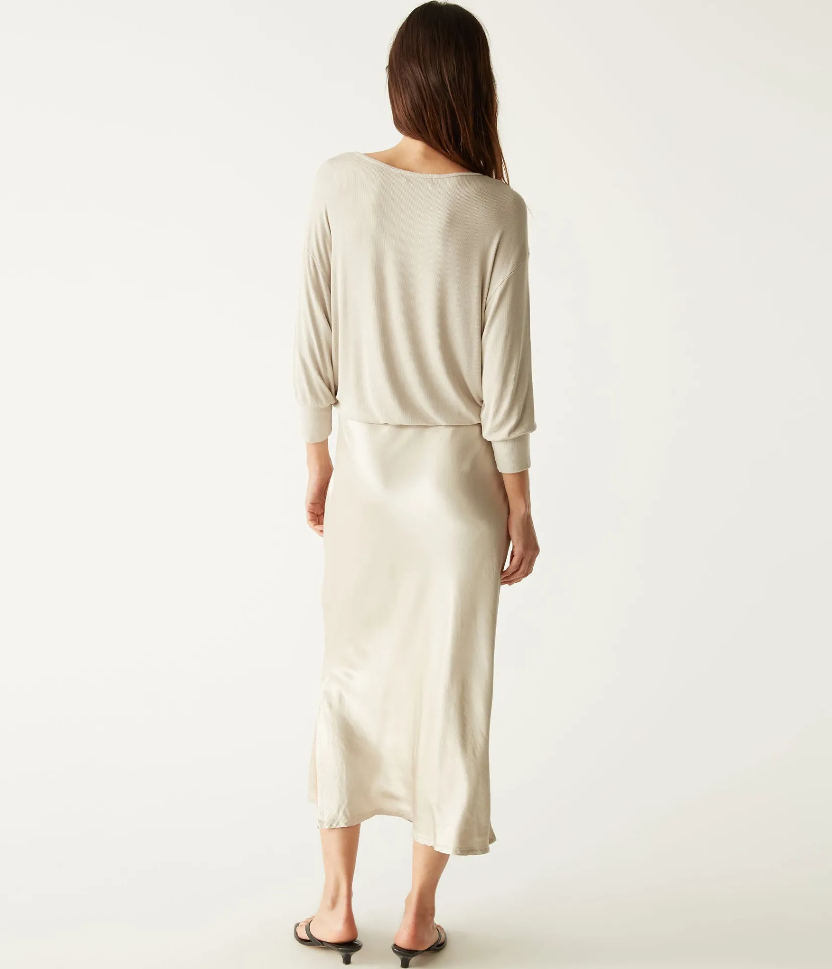 nadia_mixed_fabric_satin_dress_30.webp Michael Stars Nadia Mixed Fabric Satin Dress- Dresses | Midi Dresses