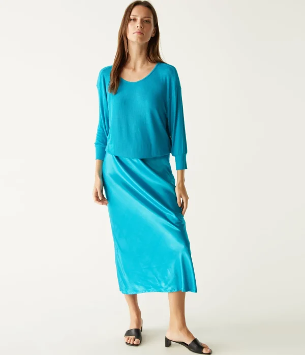 Michael Stars Nadia Mixed Fabric Satin Dress- Dresses | Midi Dresses