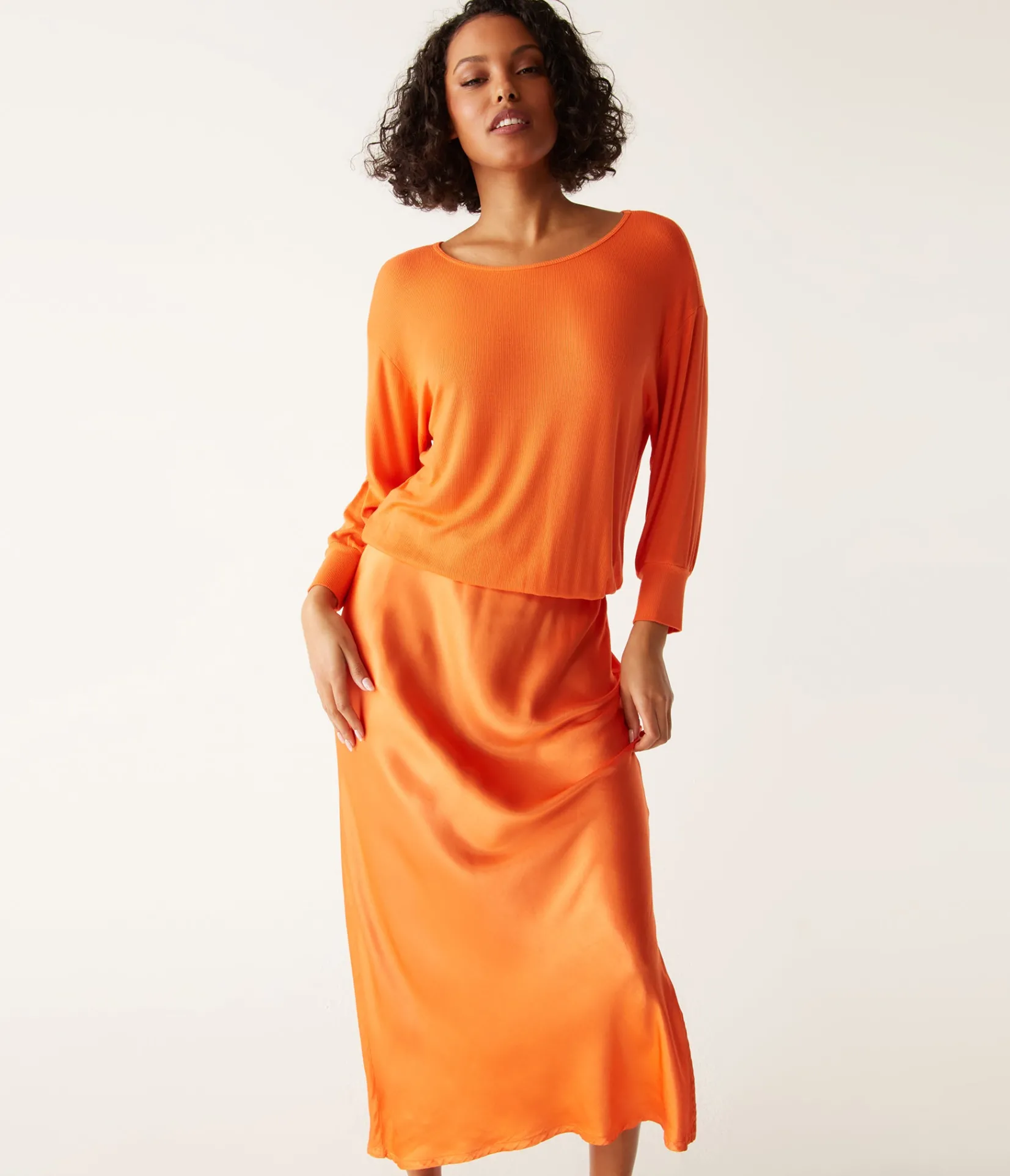 nadia_mixed_fabric_satin_dress_7.webp Michael Stars Nadia Mixed Fabric Satin Dress- Dresses | Midi Dresses