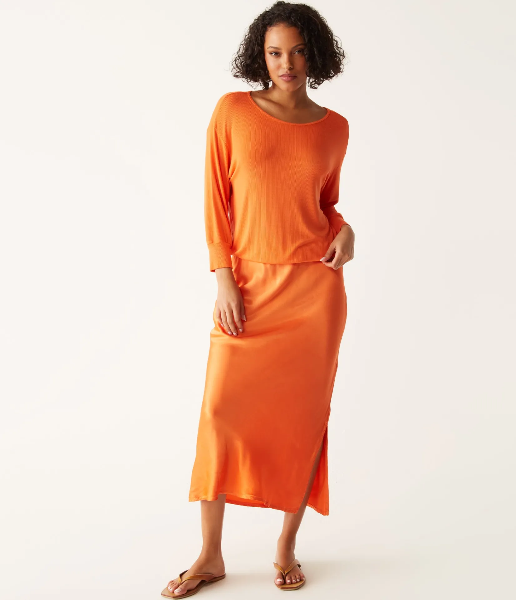 nadia_mixed_fabric_satin_dress_8.webp Michael Stars Nadia Mixed Fabric Satin Dress- Dresses | Midi Dresses