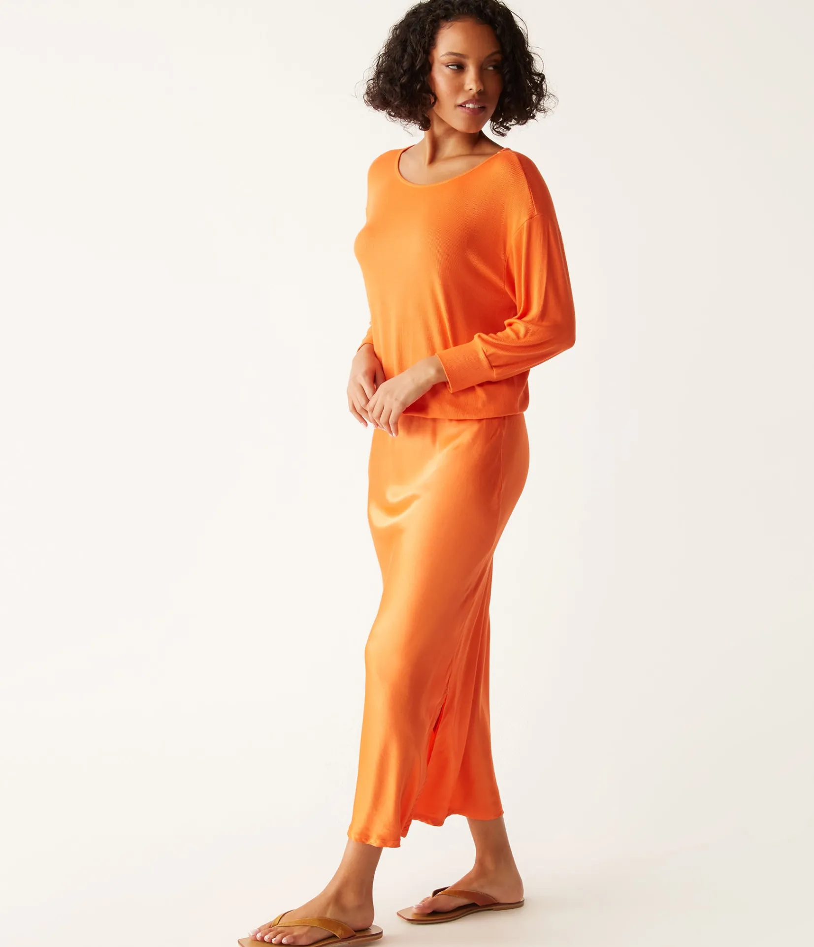 nadia_mixed_fabric_satin_dress_9.webp Michael Stars Nadia Mixed Fabric Satin Dress- Dresses | Midi Dresses