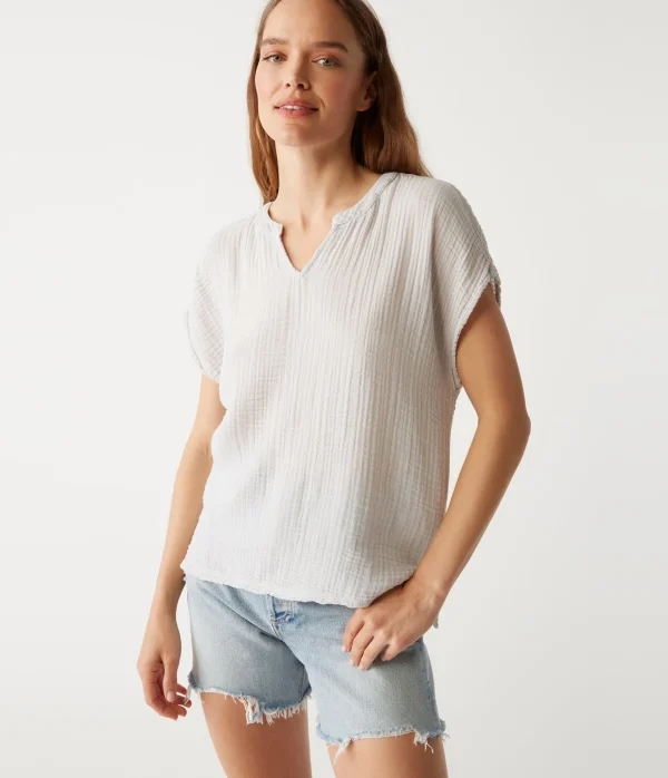 Michael Stars Naomi Split Neck Top- Tops, Blouses & Shirts