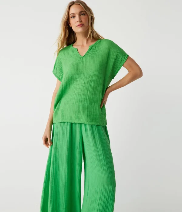Michael Stars Naomi Split Neck Top- Tops, Blouses & Shirts