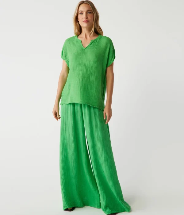 Michael Stars Naomi Split Neck Top- Tops, Blouses & Shirts