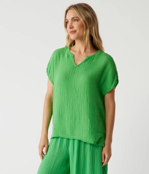 Michael Stars Naomi Split Neck Top- Tops, Blouses & Shirts