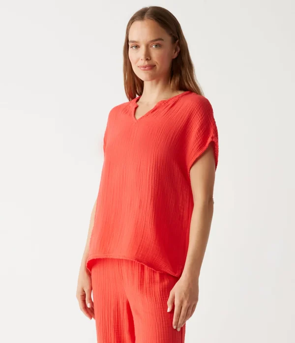 Michael Stars Naomi Split Neck Top- Tops, Blouses & Shirts