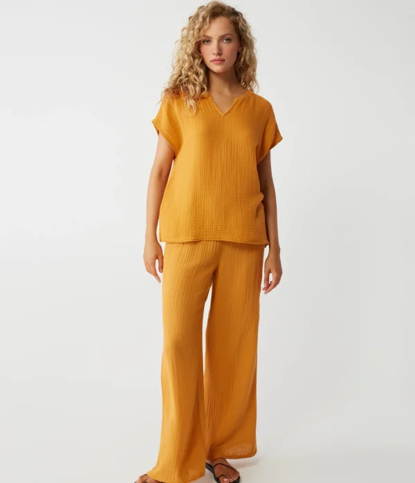 Michael Stars Naomi Split Neck Top- Tops, Blouses & Shirts