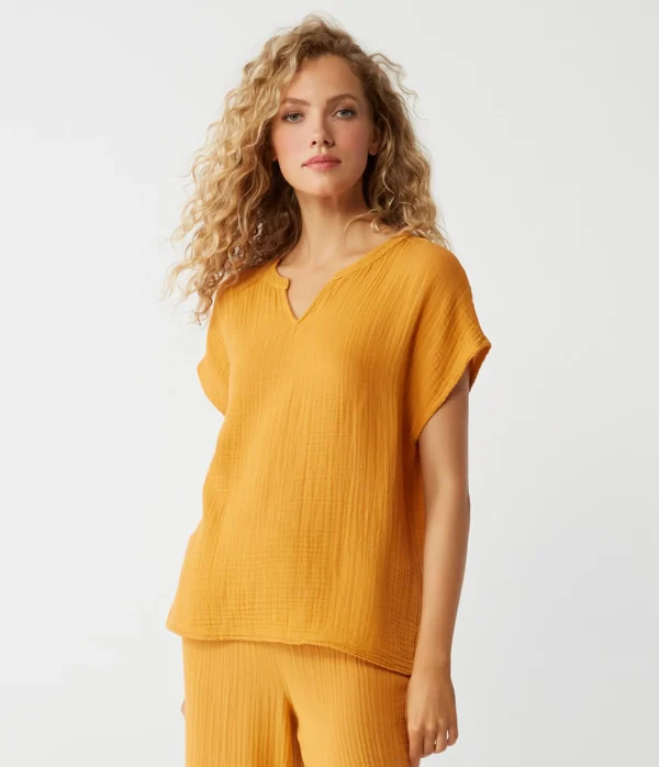 Michael Stars Naomi Split Neck Top- Tops, Blouses & Shirts