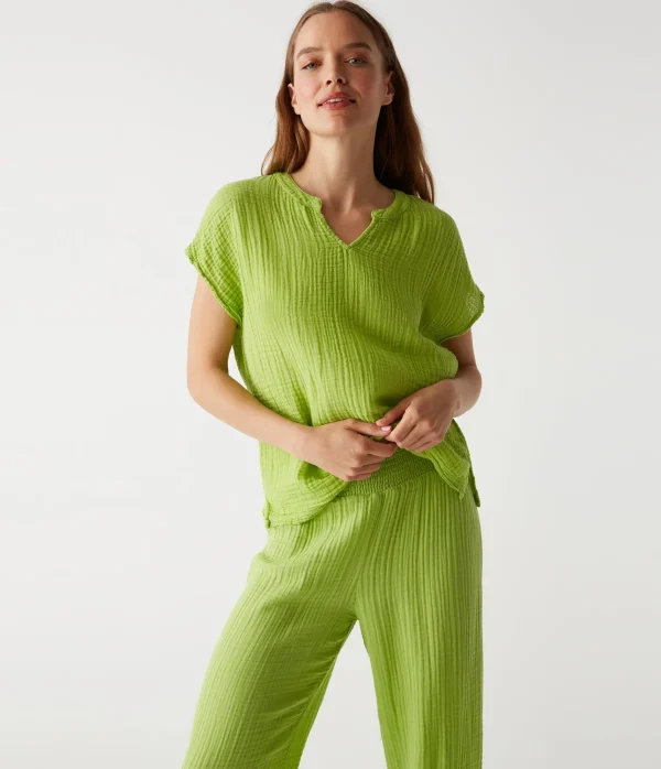 Michael Stars Naomi Split Neck Top- Tops, Blouses & Shirts