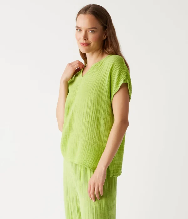 Michael Stars Naomi Split Neck Top- Tops, Blouses & Shirts