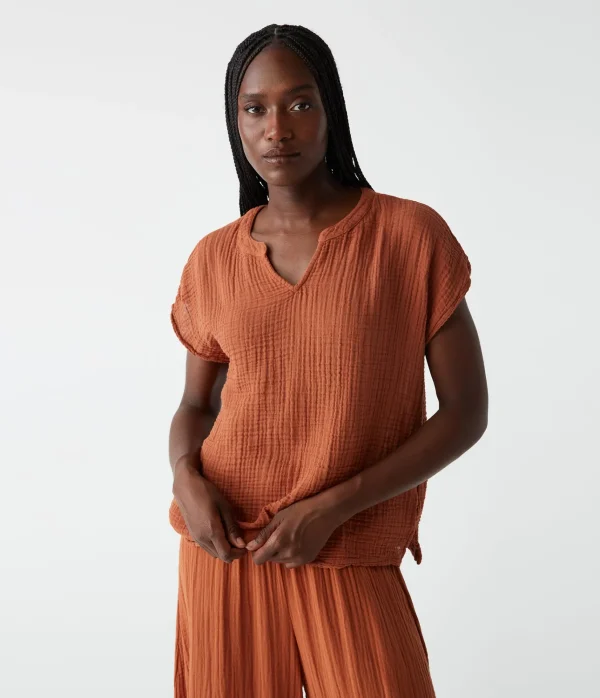 Michael Stars Naomi Split Neck Top- Tops, Blouses & Shirts