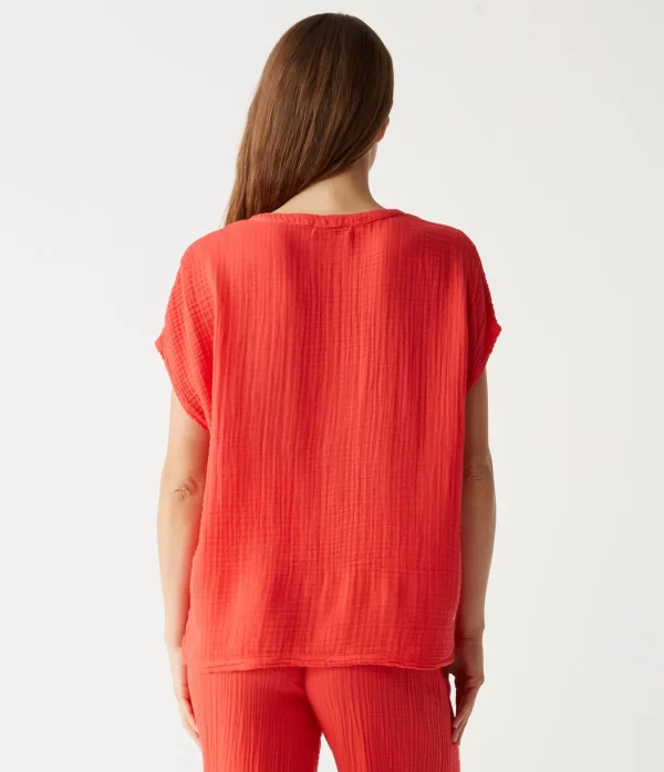 Michael Stars Naomi Split Neck Top- Tops, Blouses & Shirts