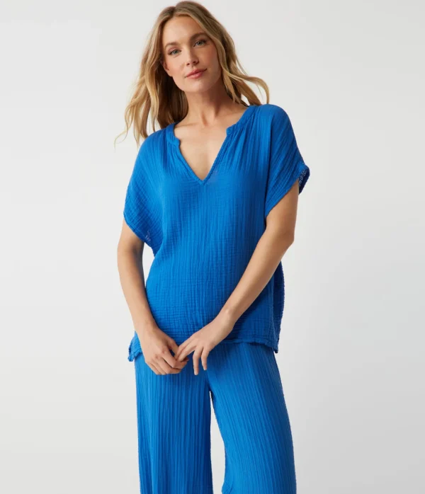 Michael Stars Naomi Split Neck Top- Tops, Blouses & Shirts