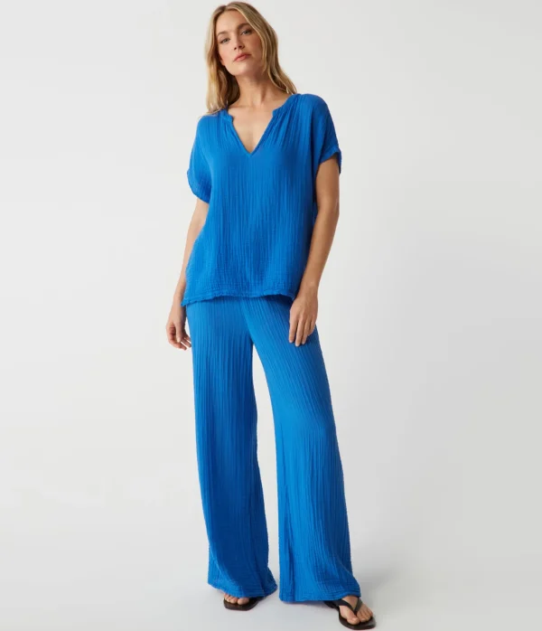 Michael Stars Naomi Split Neck Top- Tops, Blouses & Shirts