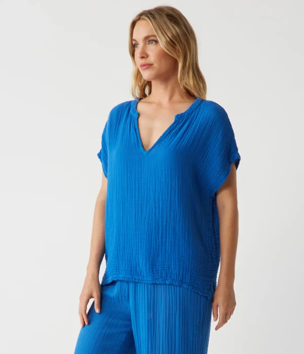 Michael Stars Naomi Split Neck Top- Tops, Blouses & Shirts