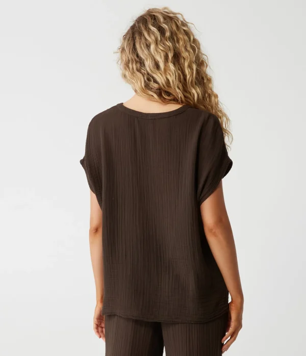 Michael Stars Naomi Split Neck Top- Tops, Blouses & Shirts