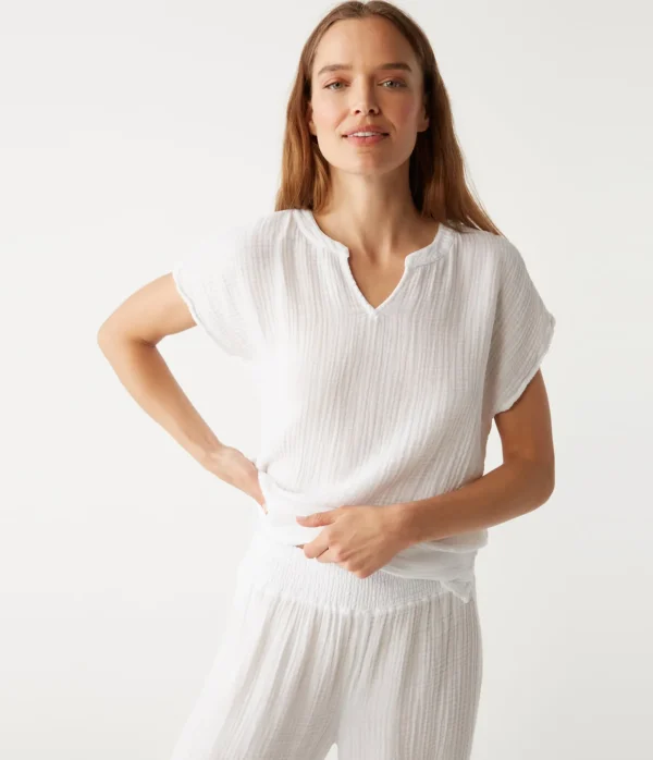 Michael Stars Naomi Split Neck Top- Tops, Blouses & Shirts