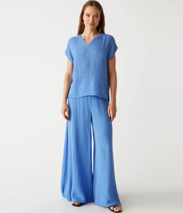 Michael Stars Naomi Split Neck Top- Tops, Blouses & Shirts