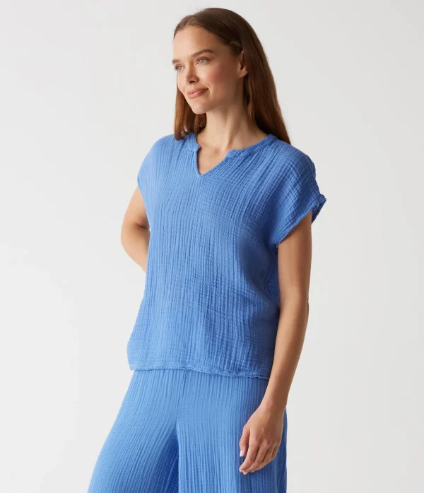 Michael Stars Naomi Split Neck Top- Tops, Blouses & Shirts