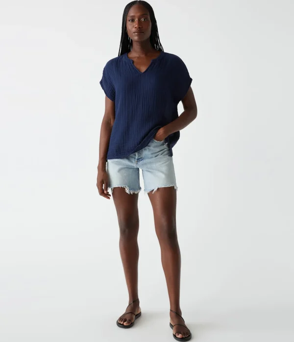 Michael Stars Naomi Split Neck Top- Tops, Blouses & Shirts