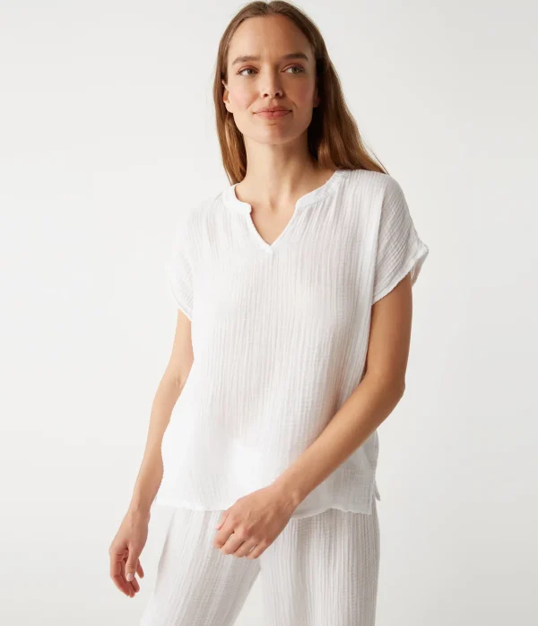 Michael Stars Naomi Split Neck Top- Tops, Blouses & Shirts