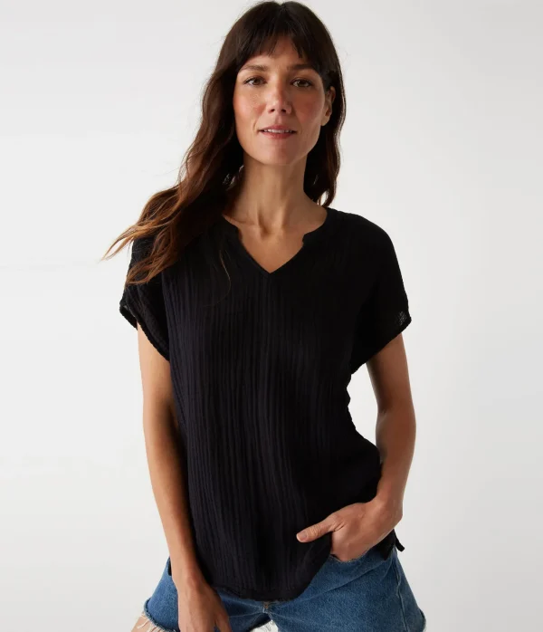 Michael Stars Naomi Split Neck Top- Tops, Blouses & Shirts