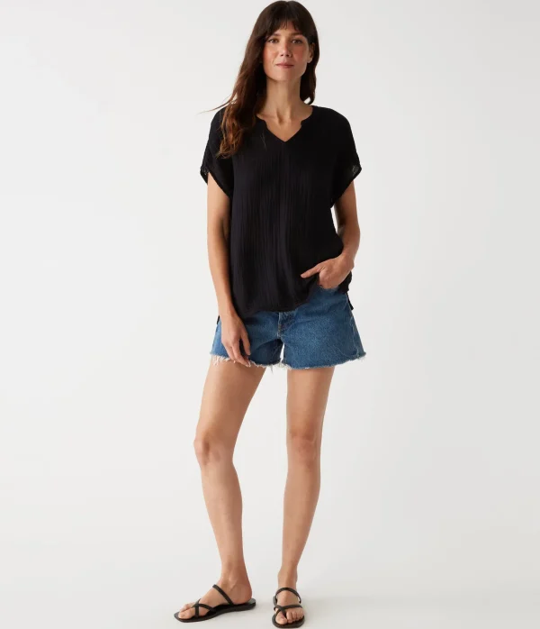 Michael Stars Naomi Split Neck Top- Tops, Blouses & Shirts