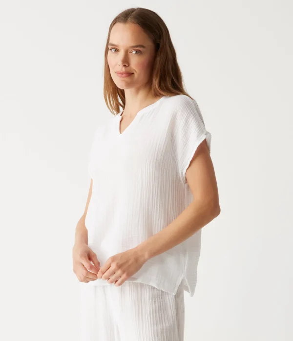 Michael Stars Naomi Split Neck Top- Tops, Blouses & Shirts