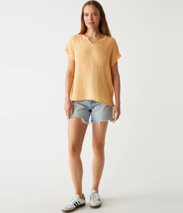 Michael Stars Naomi Split Neck Top- Tops, Blouses & Shirts