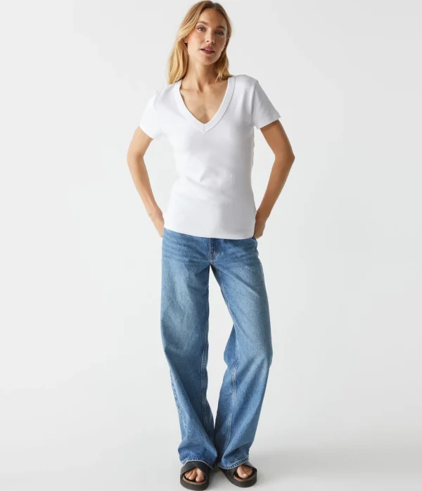 Michael Stars Nikki V-Neck Tee- T-Shirts | 1x1 Cotton T-Shirts