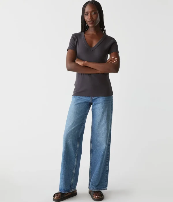 Michael Stars Nikki V-Neck Tee- T-Shirts | 1x1 Cotton T-Shirts