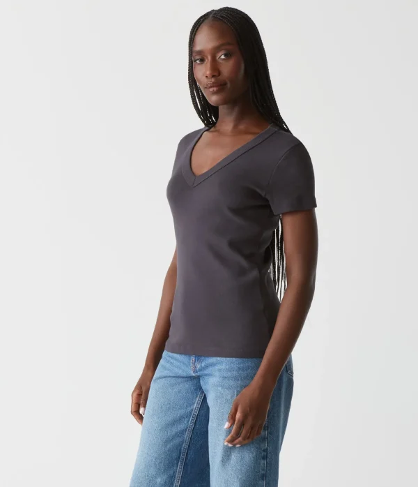 Michael Stars Nikki V-Neck Tee- T-Shirts | 1x1 Cotton T-Shirts