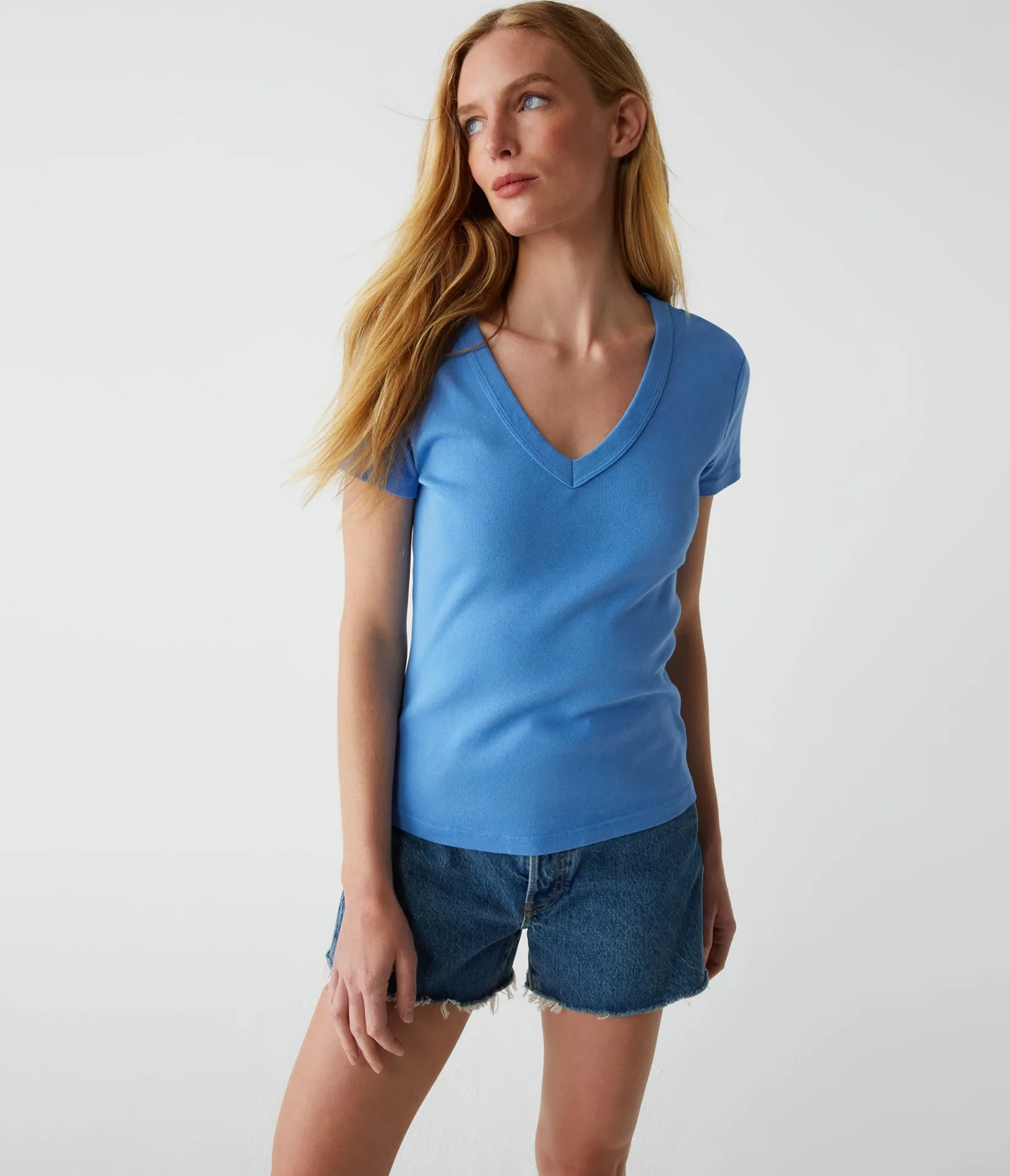 nikki_vneck_tee_19.webp Michael Stars Nikki V-Neck Tee- T-Shirts | 1x1 Cotton T-Shirts