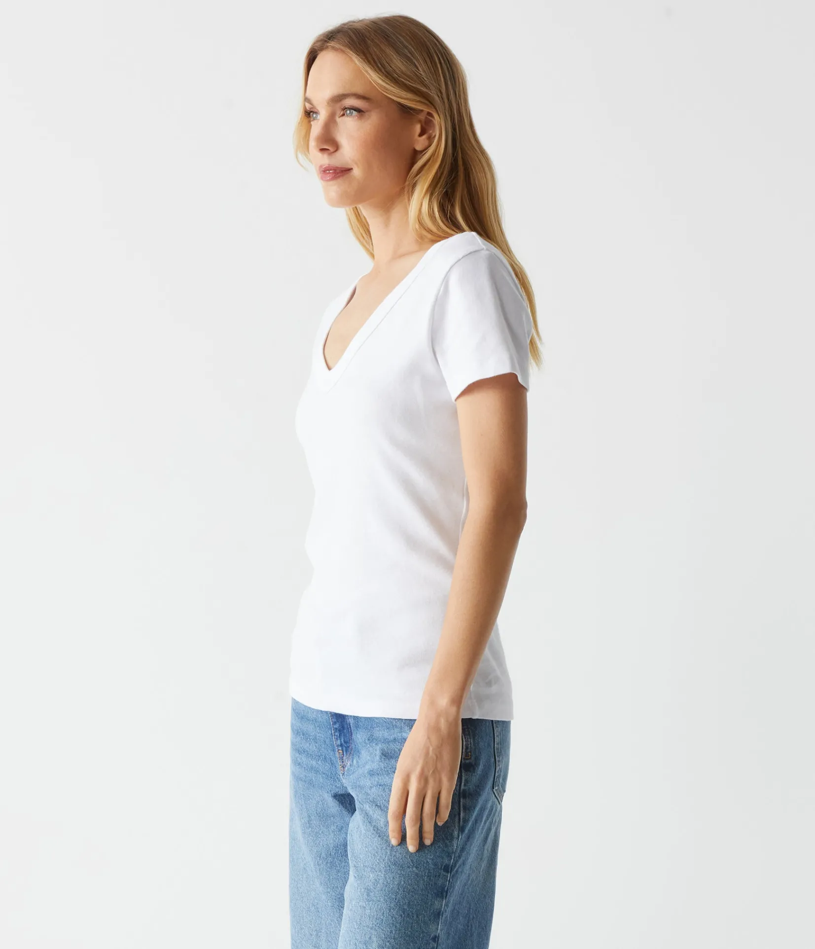 nikki_vneck_tee_2.webp Michael Stars Nikki V-Neck Tee- T-Shirts | 1x1 Cotton T-Shirts