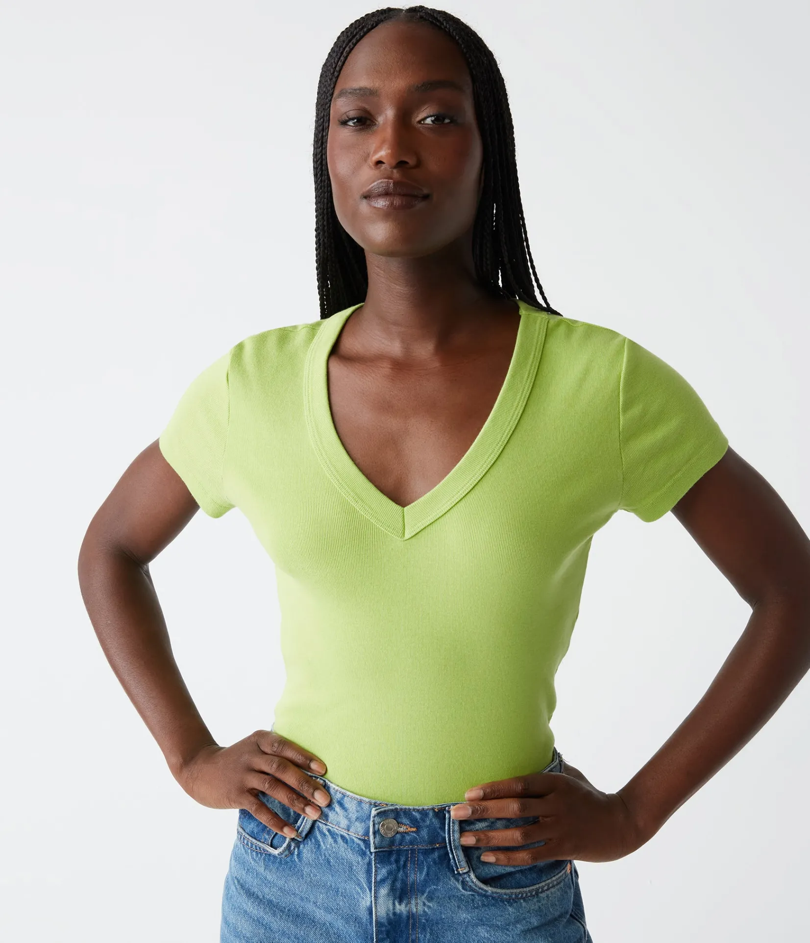 nikki_vneck_tee_23.webp Michael Stars Nikki V-Neck Tee- T-Shirts | 1x1 Cotton T-Shirts
