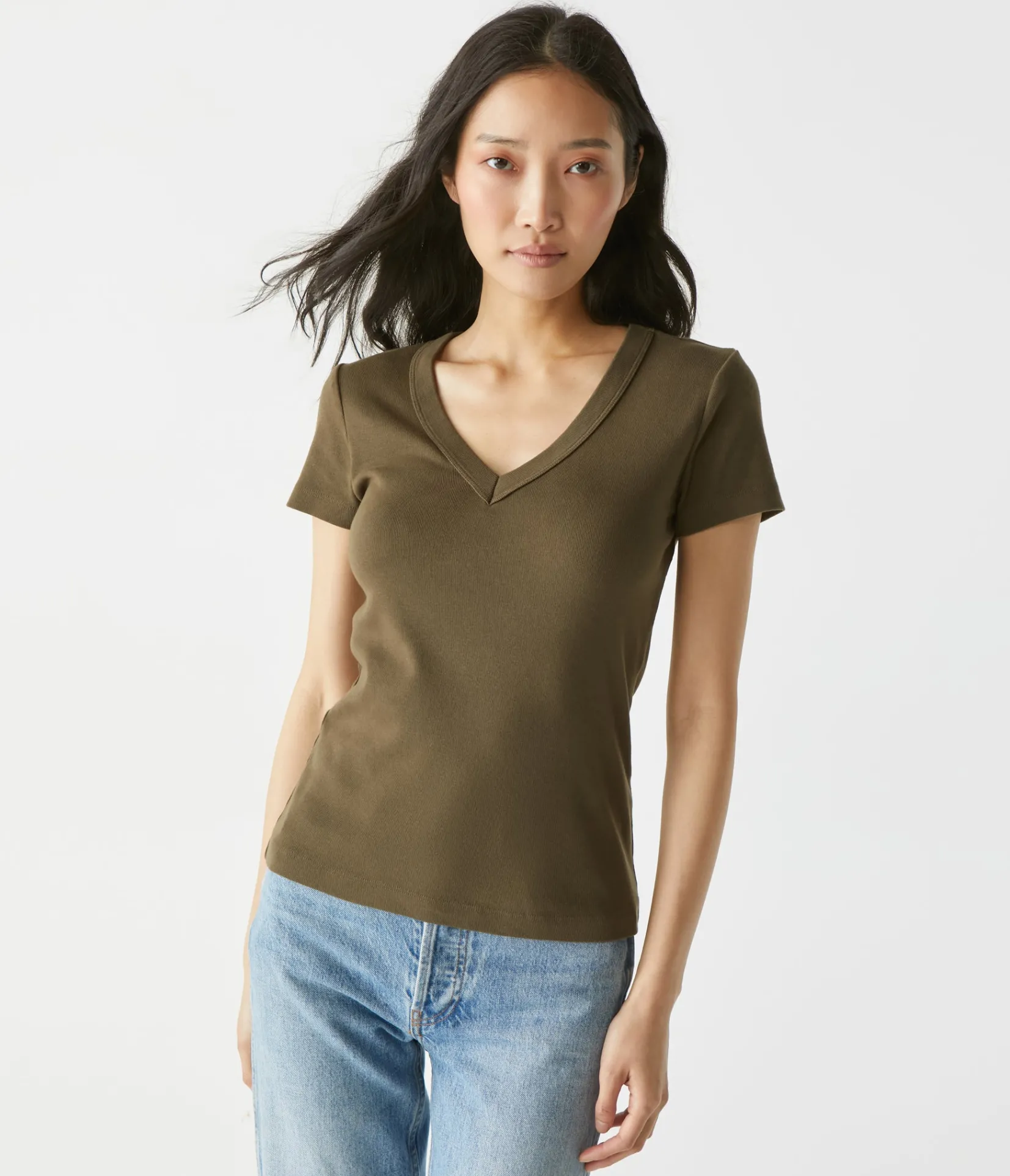 nikki_vneck_tee_35.webp Michael Stars Nikki V-Neck Tee- T-Shirts | 1x1 Cotton T-Shirts