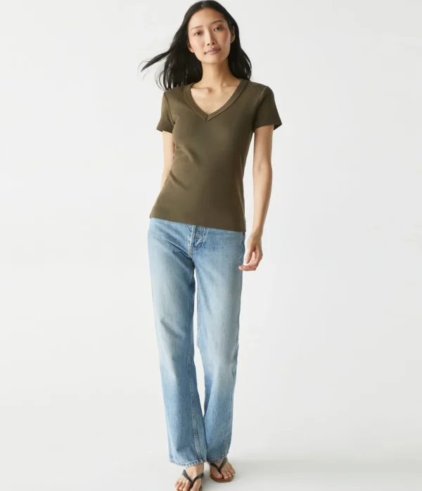Michael Stars Nikki V-Neck Tee- T-Shirts | 1x1 Cotton T-Shirts