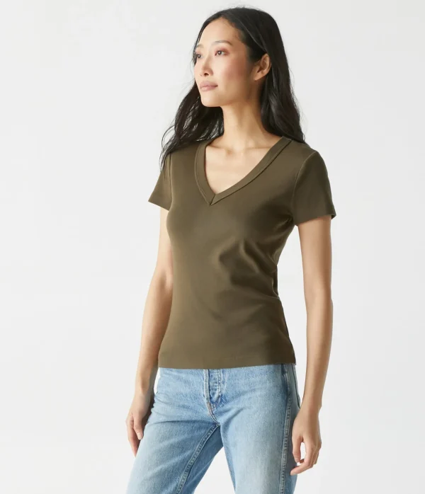 Michael Stars Nikki V-Neck Tee- T-Shirts | 1x1 Cotton T-Shirts