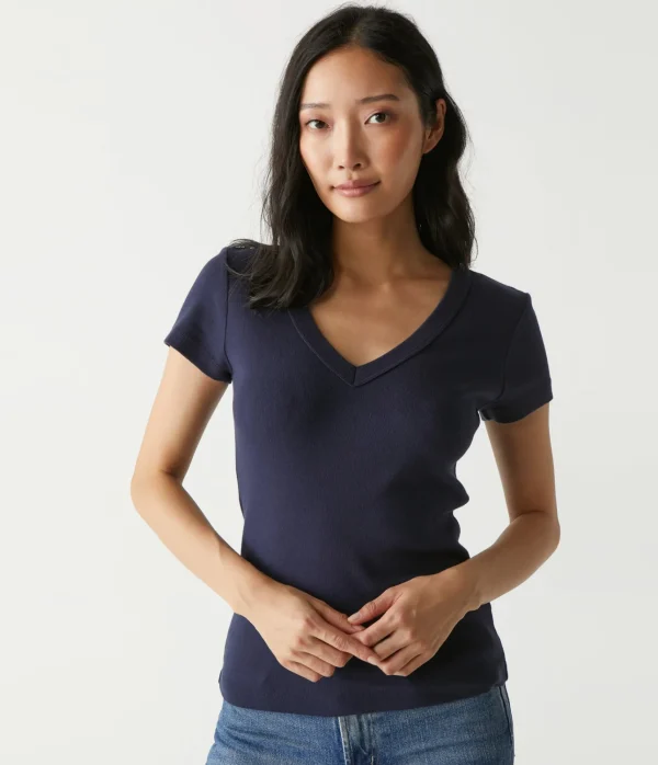 Michael Stars Nikki V-Neck Tee- T-Shirts | 1x1 Cotton T-Shirts