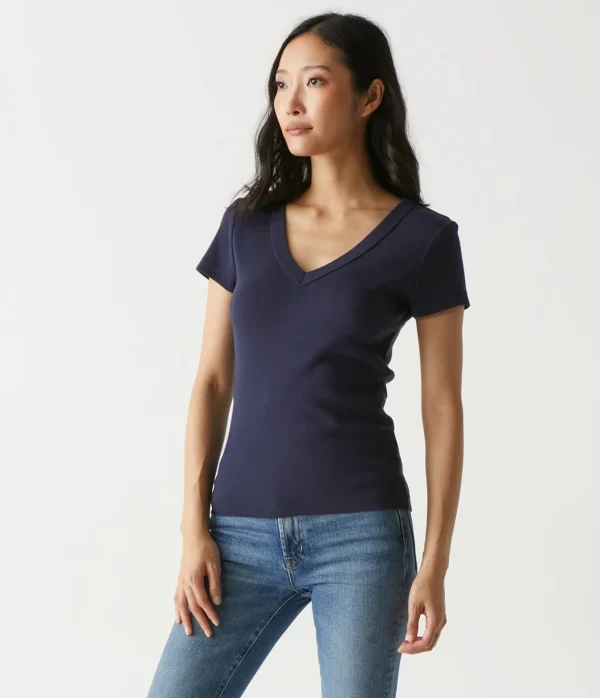 Michael Stars Nikki V-Neck Tee- T-Shirts | 1x1 Cotton T-Shirts