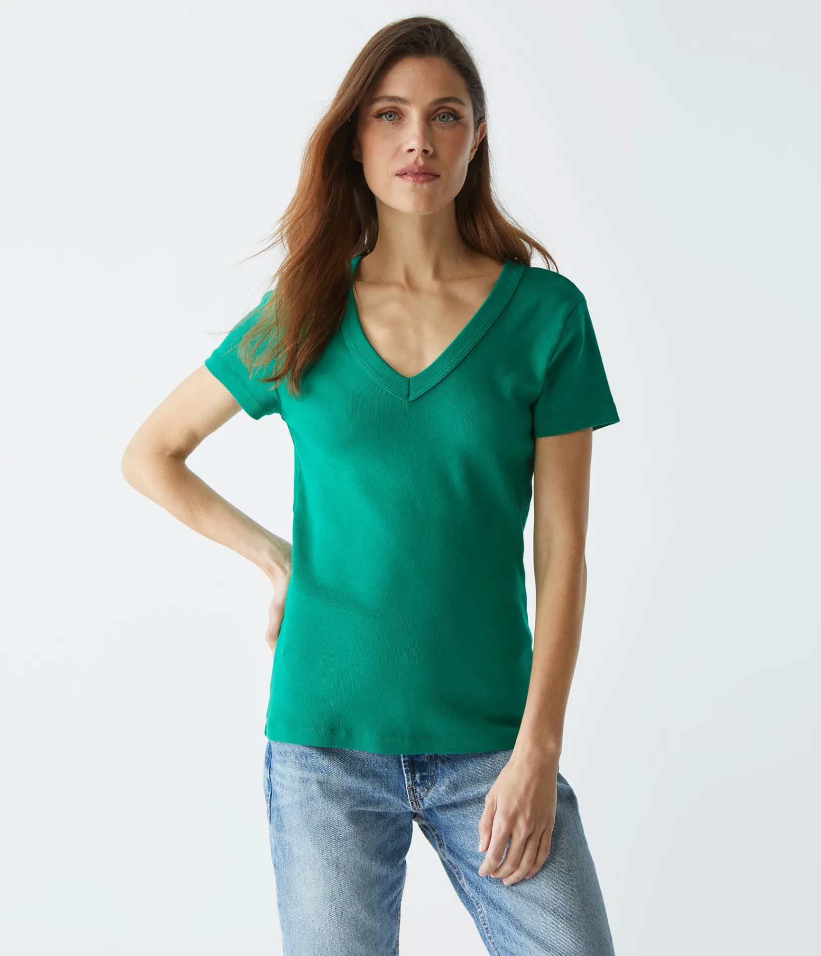 nikki_vneck_tee_47.webp Michael Stars Nikki V-Neck Tee- T-Shirts | 1x1 Cotton T-Shirts