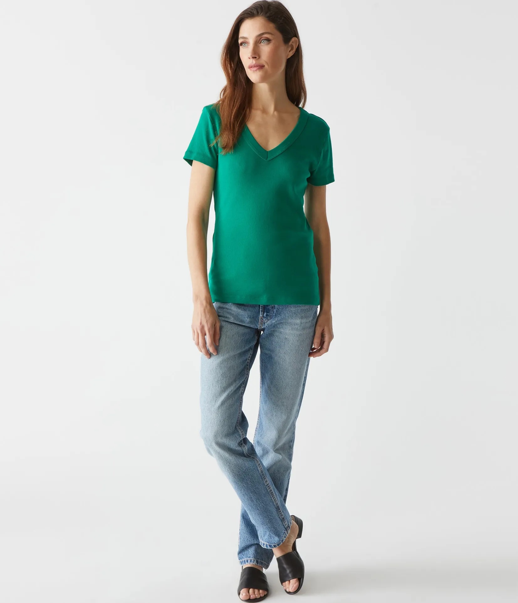 nikki_vneck_tee_48.webp Michael Stars Nikki V-Neck Tee- T-Shirts | 1x1 Cotton T-Shirts